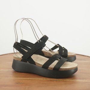 NEW Munro Womens Juniper Ankle Strap Wedge Sandals Size 8.5 N Black Nubuck